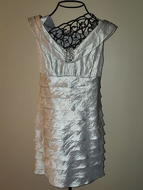 Tiered Cocktail Dress with jeweled V-neck